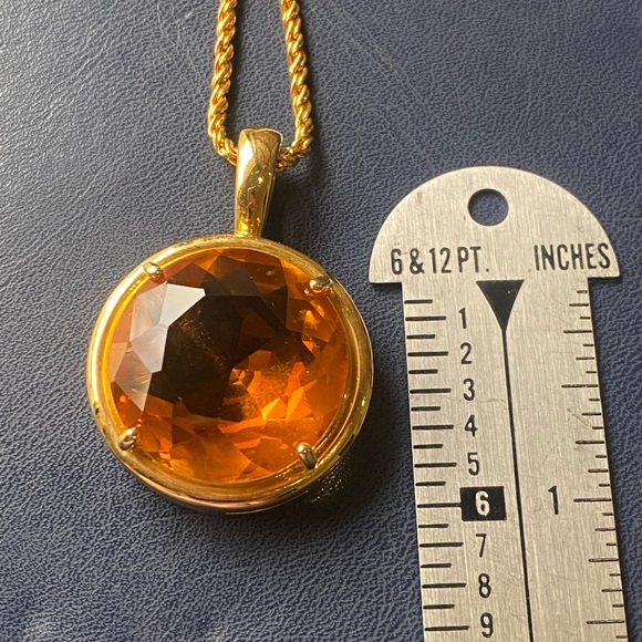 JOAN RIVERS Topaz AMBER COLOR Glass Pendant Gold Tone Chunky Chain Necklace - Picture 5 of 8